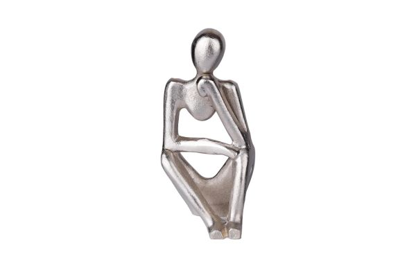 Lucky Art - Luckyart Alüminyum Düşünen Adam Dekoratif Gümüş Obje 20,5x9,5 cm