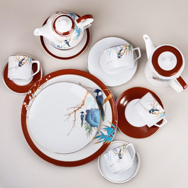 Luckyart Alysia Kuş Desenli 6'lı Porselen Çay Fincanı Seti - Thumbnail