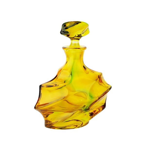Lucky Art - Luckyart Dalga Formlu Amber Sarı Cam Şişe 600 ml