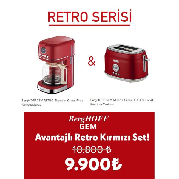 BERGHOFF - BergHOFF Gem Retro Kırmızı Filtre kahve ve ekmek kızartma makinesi seti