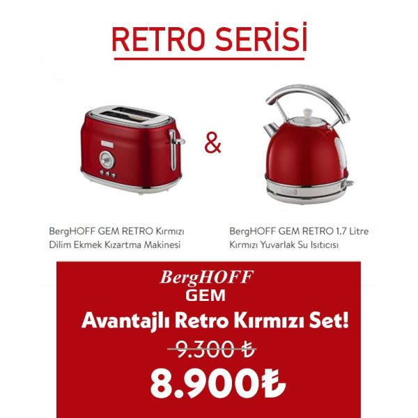 BERGHOFF - BergHOFF Gem Retro Kırmızı Kettle ve ekmek kızartma makinesi seti