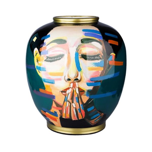 Lucky Art - Luckyart Boyama Kadın suratlı Oval Porselen Vazo 30 cm