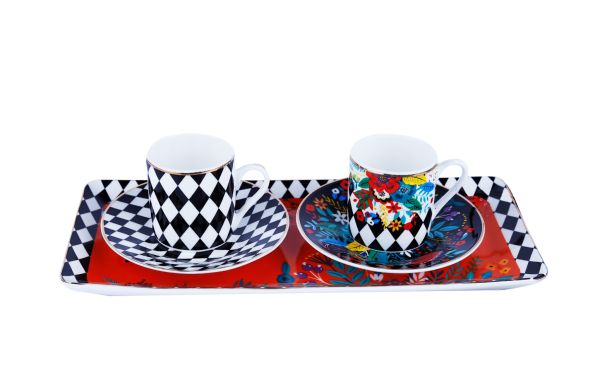 Lucky Art - Luckyart Effie New Bone Porselen Tepsili 2 li Kahve Fincanı Seti