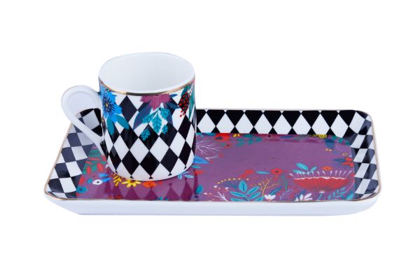 Lucky Art - Luckyart Effie New Bone Porselen Tek Tepsili Kahve Fincanı Seti