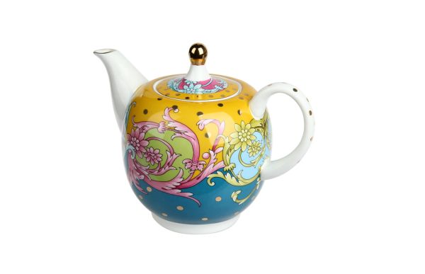 Lucky Art - Estelle Bone China Porselen Karışık Desenli Yuvarlak Çaydanlık 1300 ml