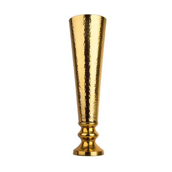 Lucky Art - Luckyart Gold Pirinç Metal Dekoratif Dövmeli Uzun Vazo 78 cm