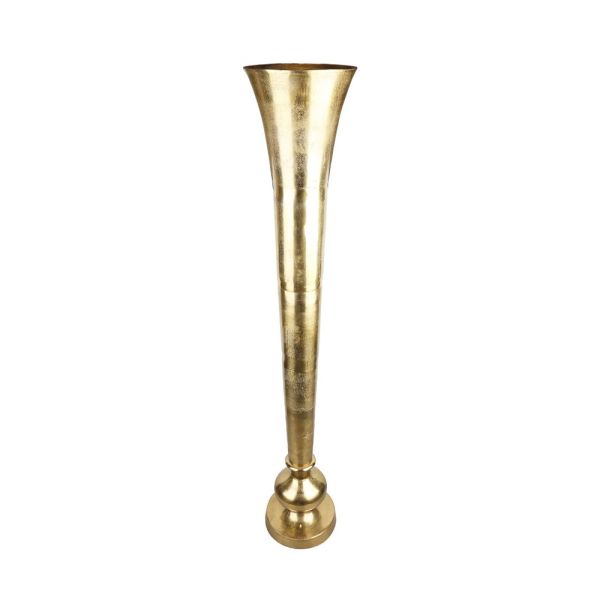 Lucky Art - Luckyart Gold Alüminyum Döküm Uzun Boyunlu Dekoratif Jumbo Yer Vazosu 150 cm 