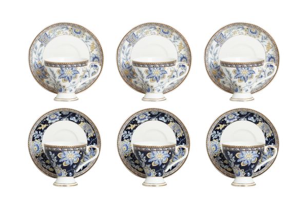 LUCKYART - Lucky Art Eudora New Bone China Porselen Lacivert&Mavi Renkli 6lı Kahve Fincanı Seti