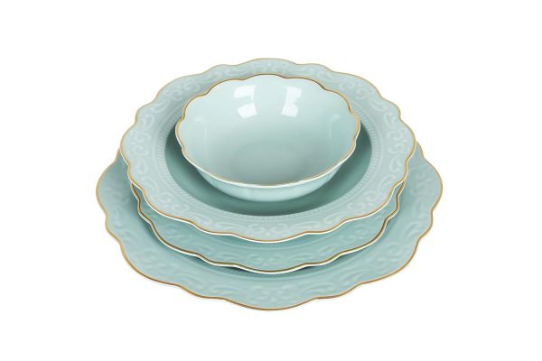 LUCKYART - Lucky Art Laurance Mint Yeşil renkli New Bone China Yemek Takımı 24 parça