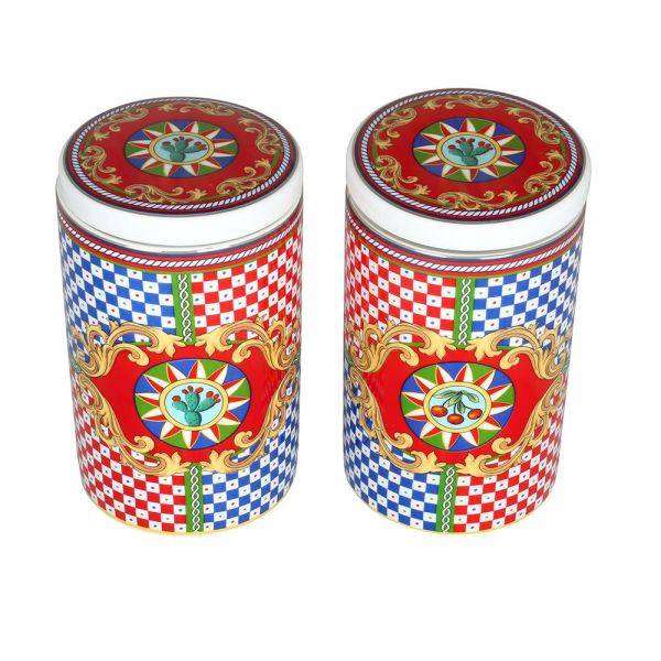 Lucky Art - Luckyart Odessa Desenli Bone China Porselen 2 li Kavanoz Seti 750 ml