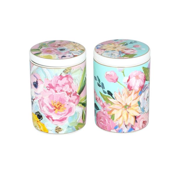 Lucky Art - Luckyart Peony Desenli Bone China Porselen 2 li Kavanoz Seti 600 ml