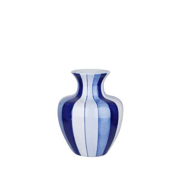 Lucky Art - Luckyart Mavi Beyaz Çizgili Porselen Vazo 23 cm