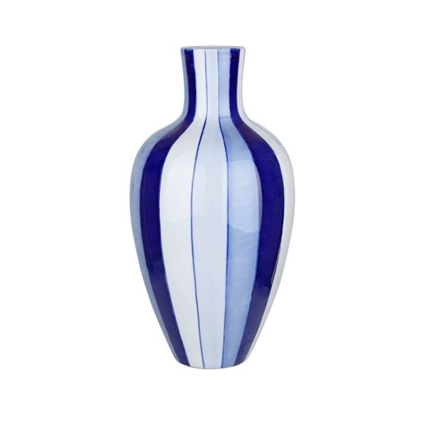 Lucky Art - Luckyart Mavi Beyaz Çizgili Porselen Uzun Vazo 45 cm