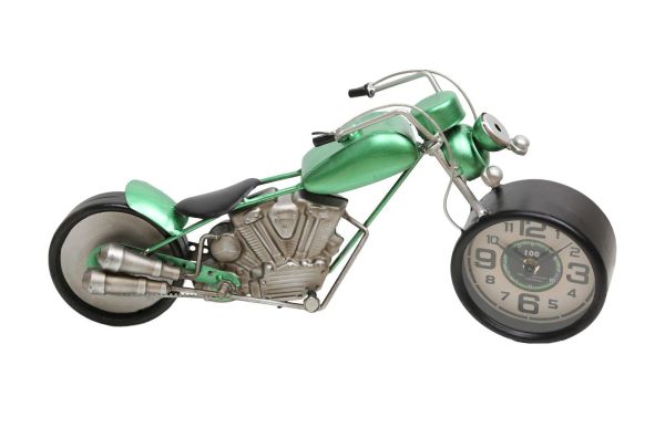 Lucky Art - Luckyart Yeşil Metal Dekoratif Retro Motorsiklet Saat 47x15x22 cm