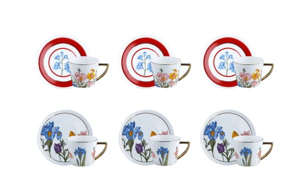Lucky Art - Luckyart Olivia New Bone Desenli Porselen 6 lı Kahve Fincanı Seti