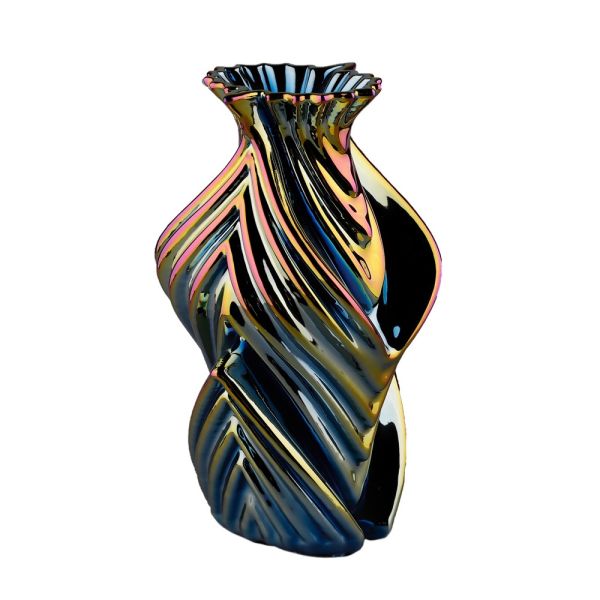 Lucky Art - Luckyart Dekoratif Yanar Döner Siyah Renkli Boğumlu Büyük Seramik Vazo 32 cm