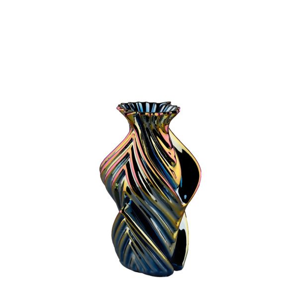 Lucky Art - Luckyart Dekoratif Yanar Döner Siyah Renkli Boğumlu Seramik Vazo 24 cm