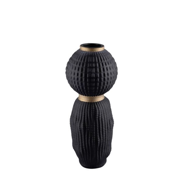 Lucky Art - Luckyart Siyah Boğumlu Dekoratif Seramik Uzun Vazo 30 cm
