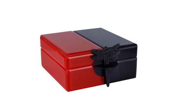 Lucky Art - Luckyart Siyah Kırmızı Yusufçuk Tokalı Küçük Mücevher Kutusu 16x16x8 cm