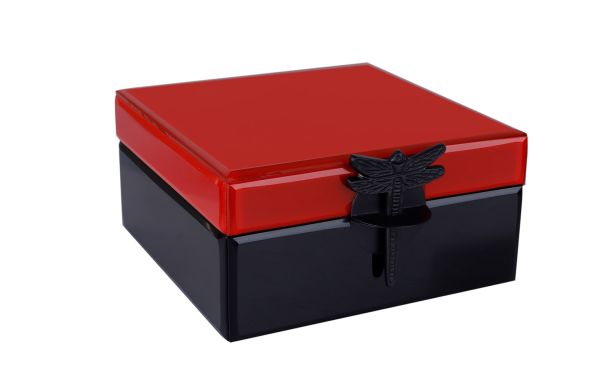 Lucky Art - Luckyart Siyah Kırmızı Yusufçuk Tokalı Büyük Mücevher Kutusu 16x16x8 cm