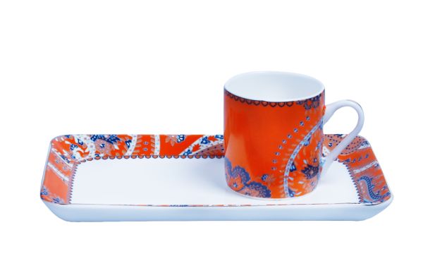 Lucky Art - Luckyart Vesta New Bone Porselen Tekli Tepsili Kahve Fincanı Seti